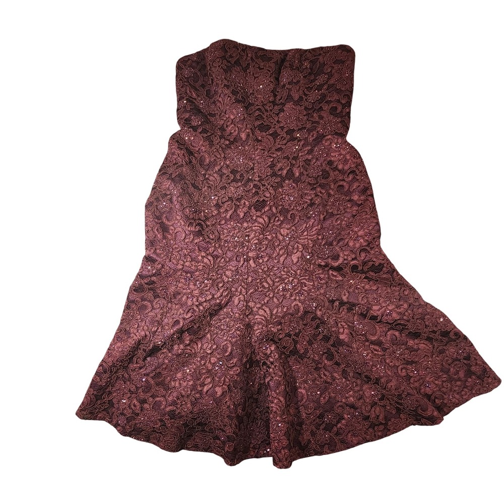 Carmen Marc Valvo Signature Cocktail Dress Womens 10 Purple‎ Lace Strapless